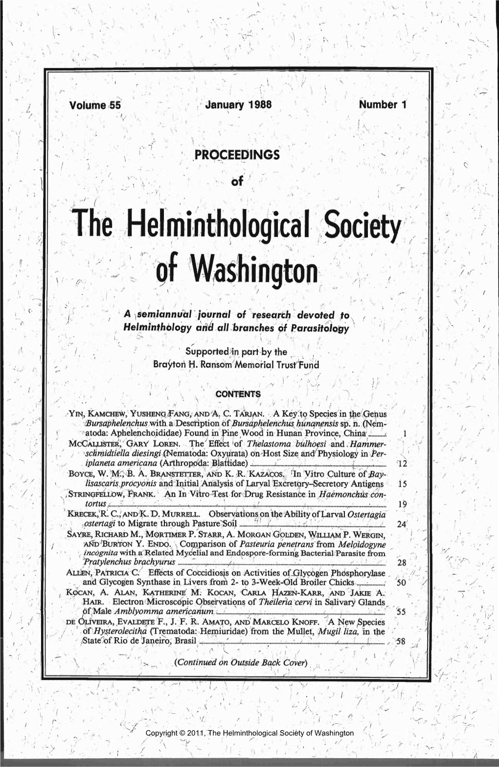 Proceedings of the Helminthological Society of Washington 55(1) 1988