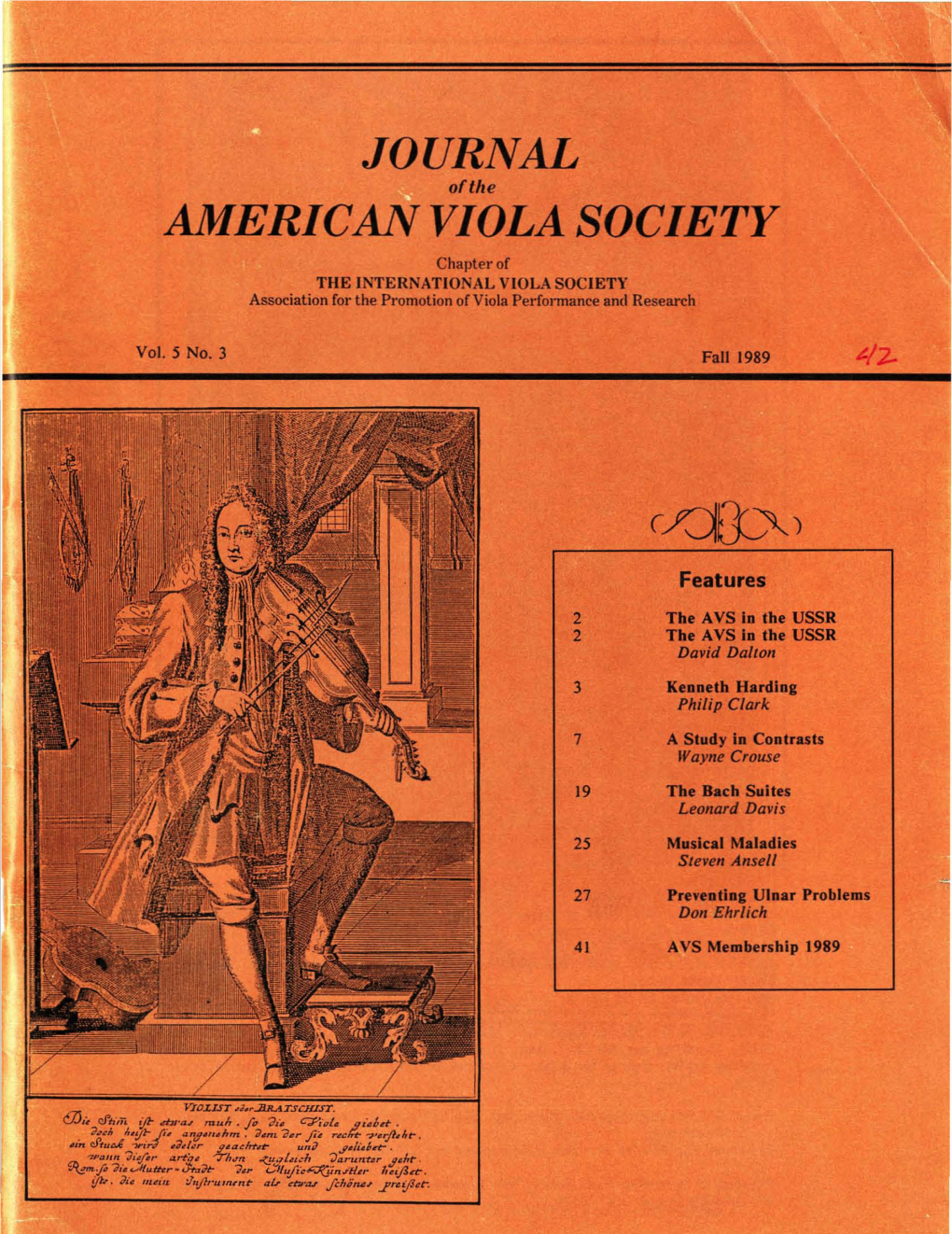 Journal of the American Viola Society Volume 5 No. 3, Fall 1989