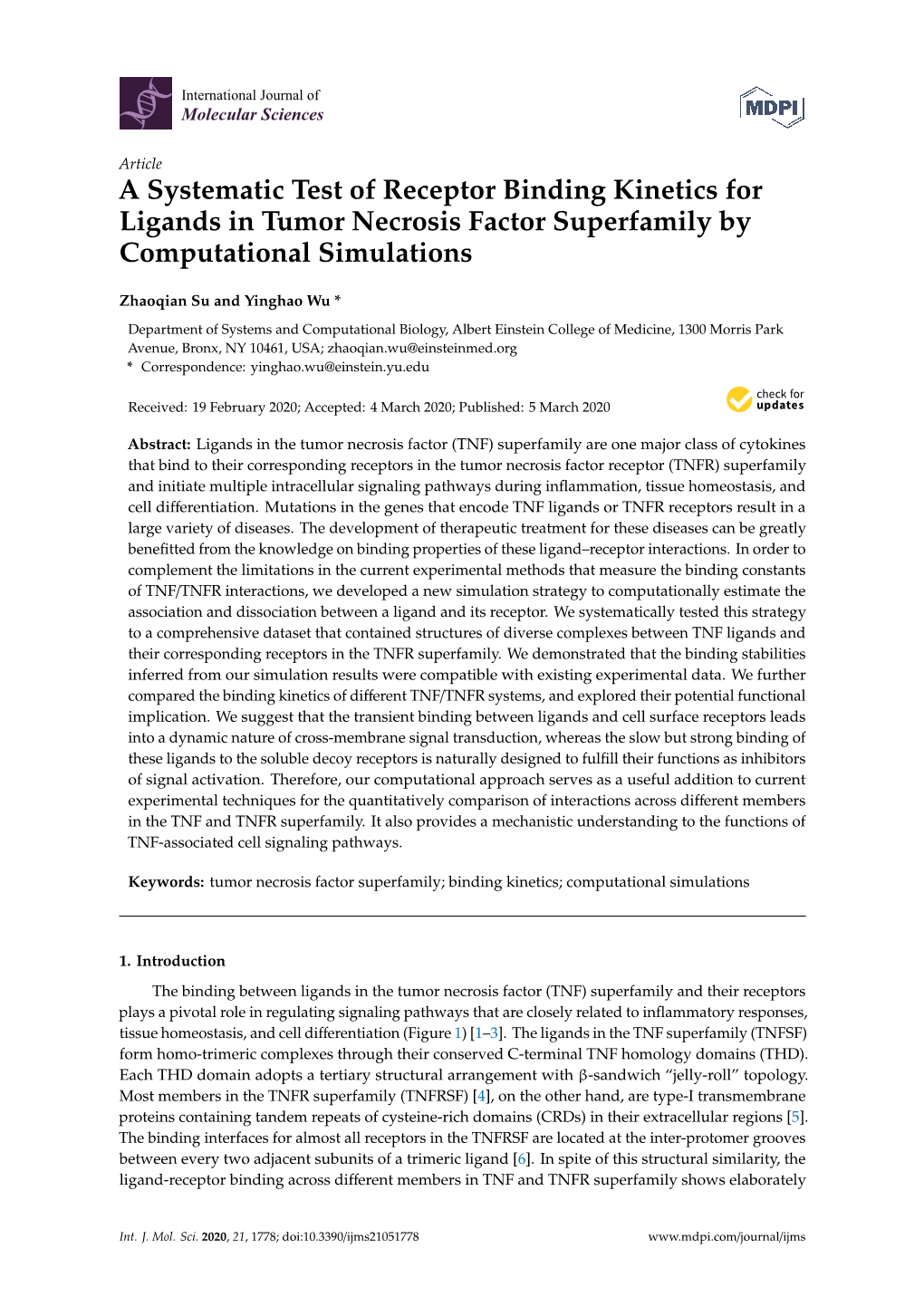 A Systematic Test of Receptor Binding Kinetics for Ligands in Tumor Necrosis Factor Superfamily by Computational Simulations