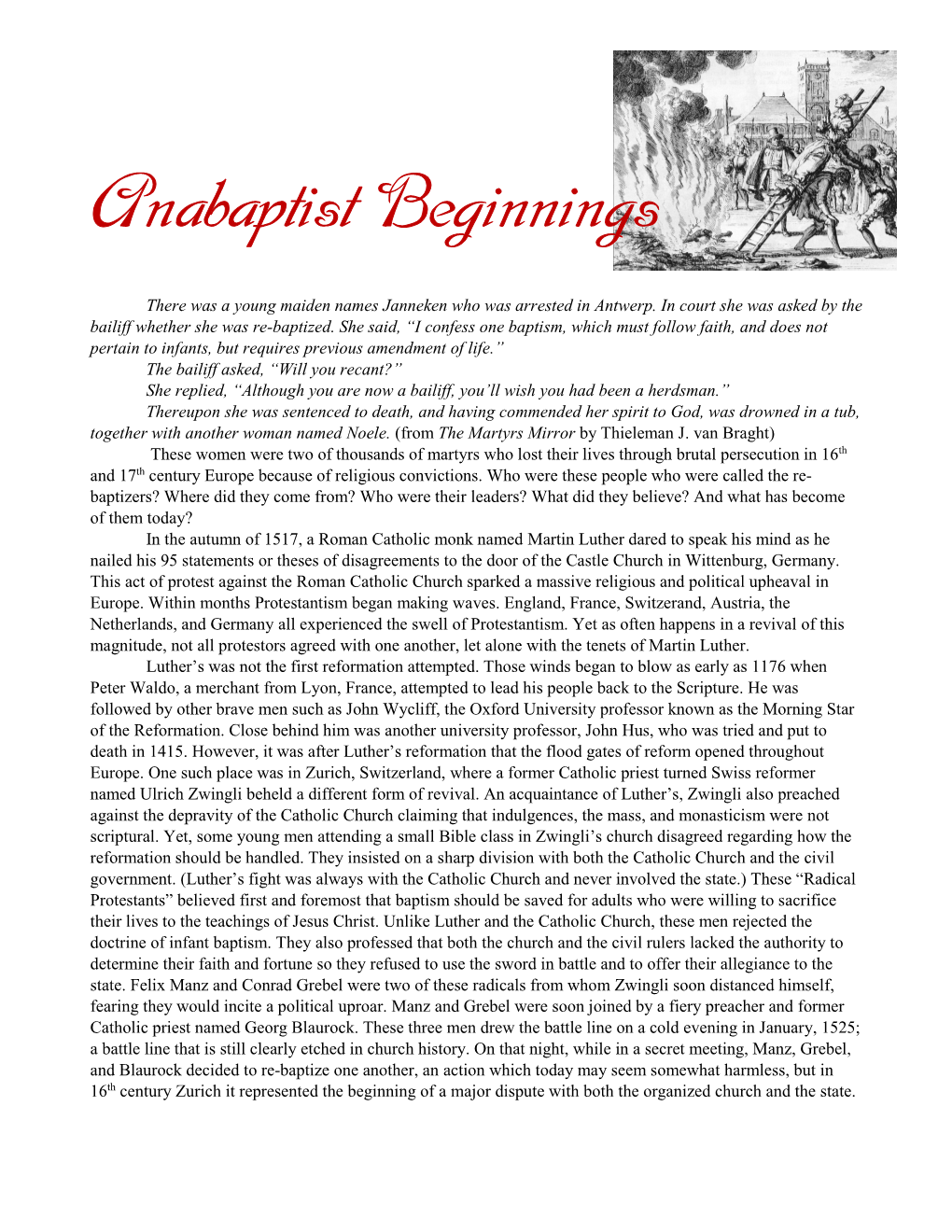 Anabaptist Beginnings