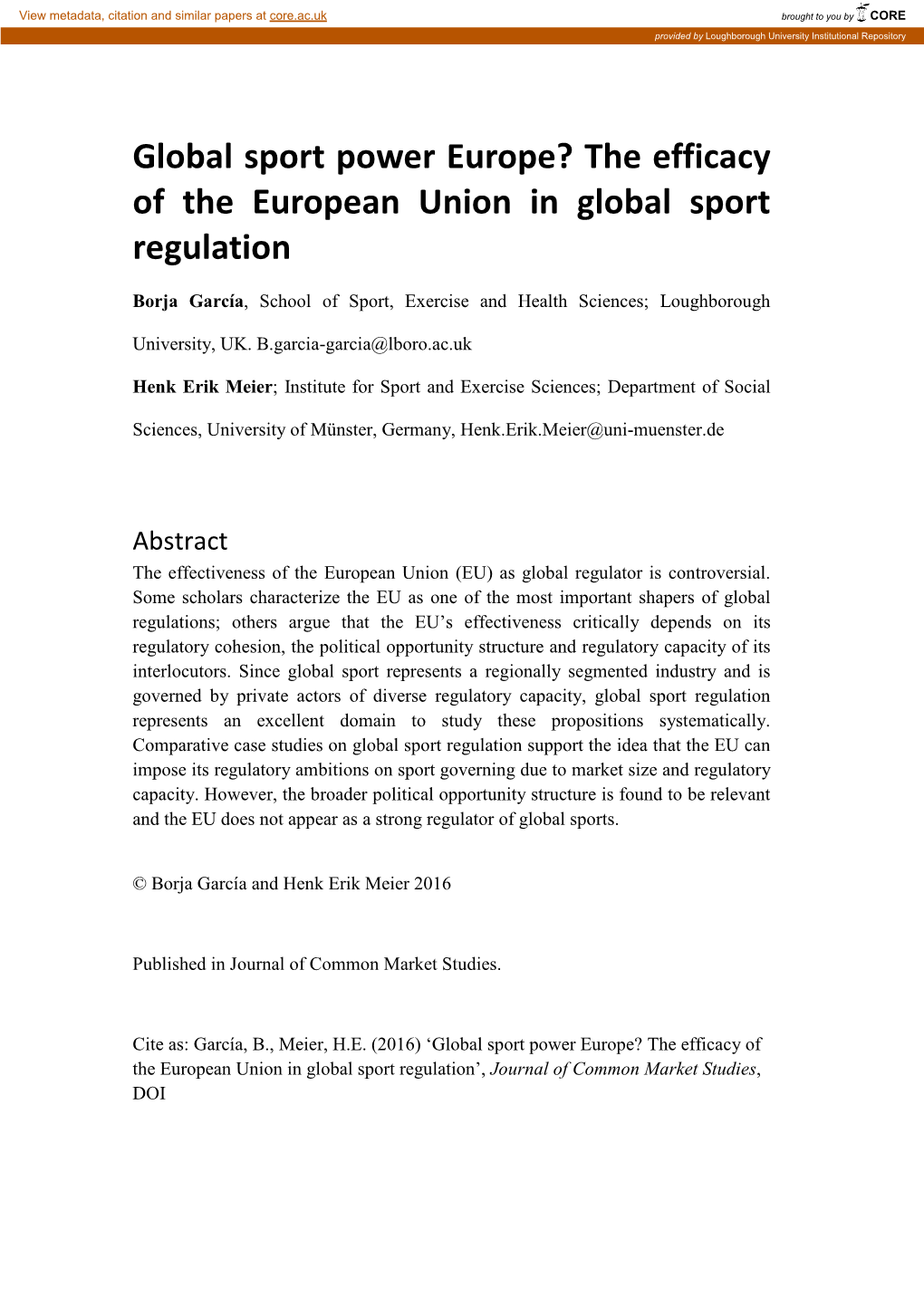 The Efficacy of the European Union in Global Sport Regulation