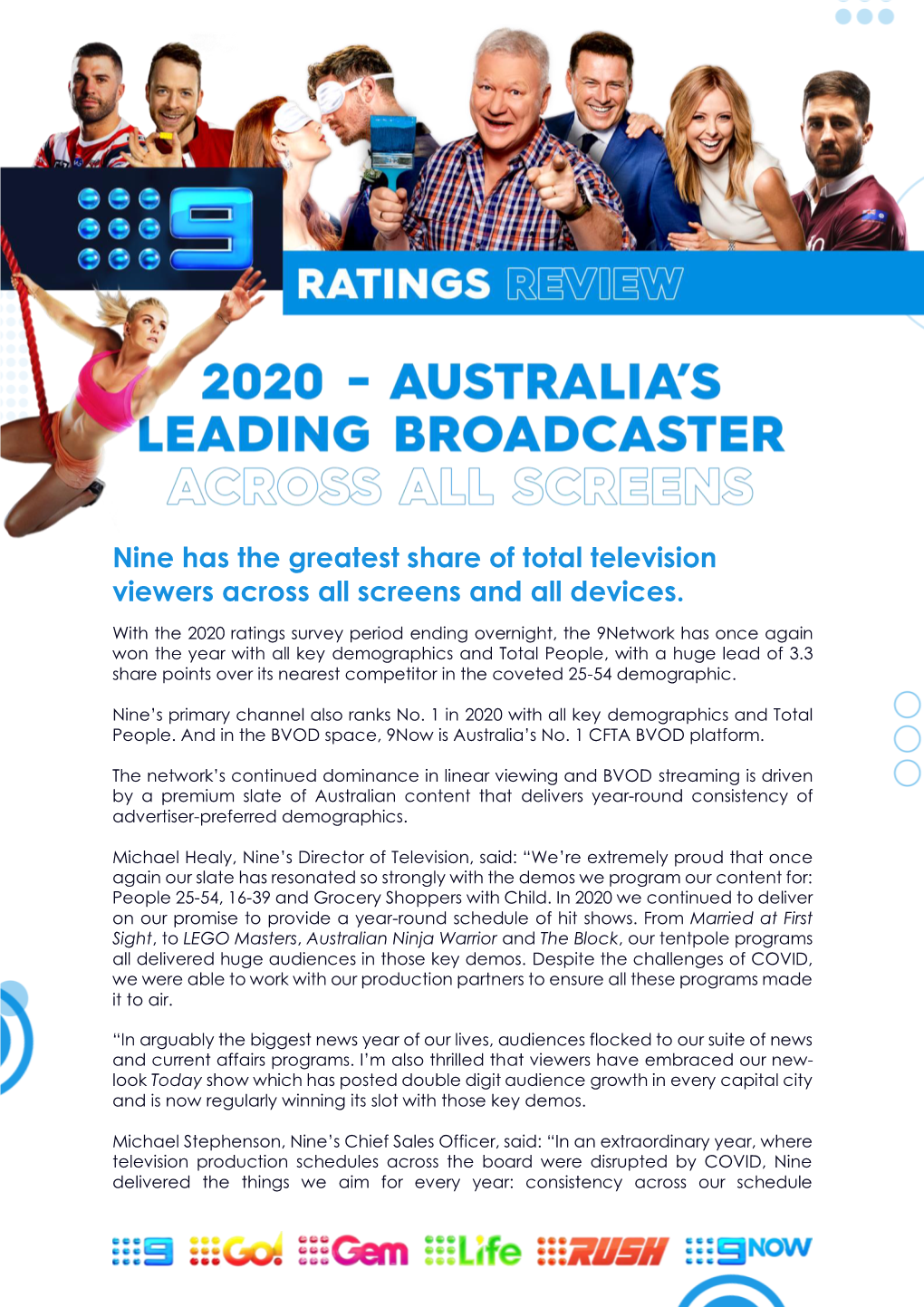 Nine Has the Greatest Share of Total Television Viewers Across All Screens and All Devices