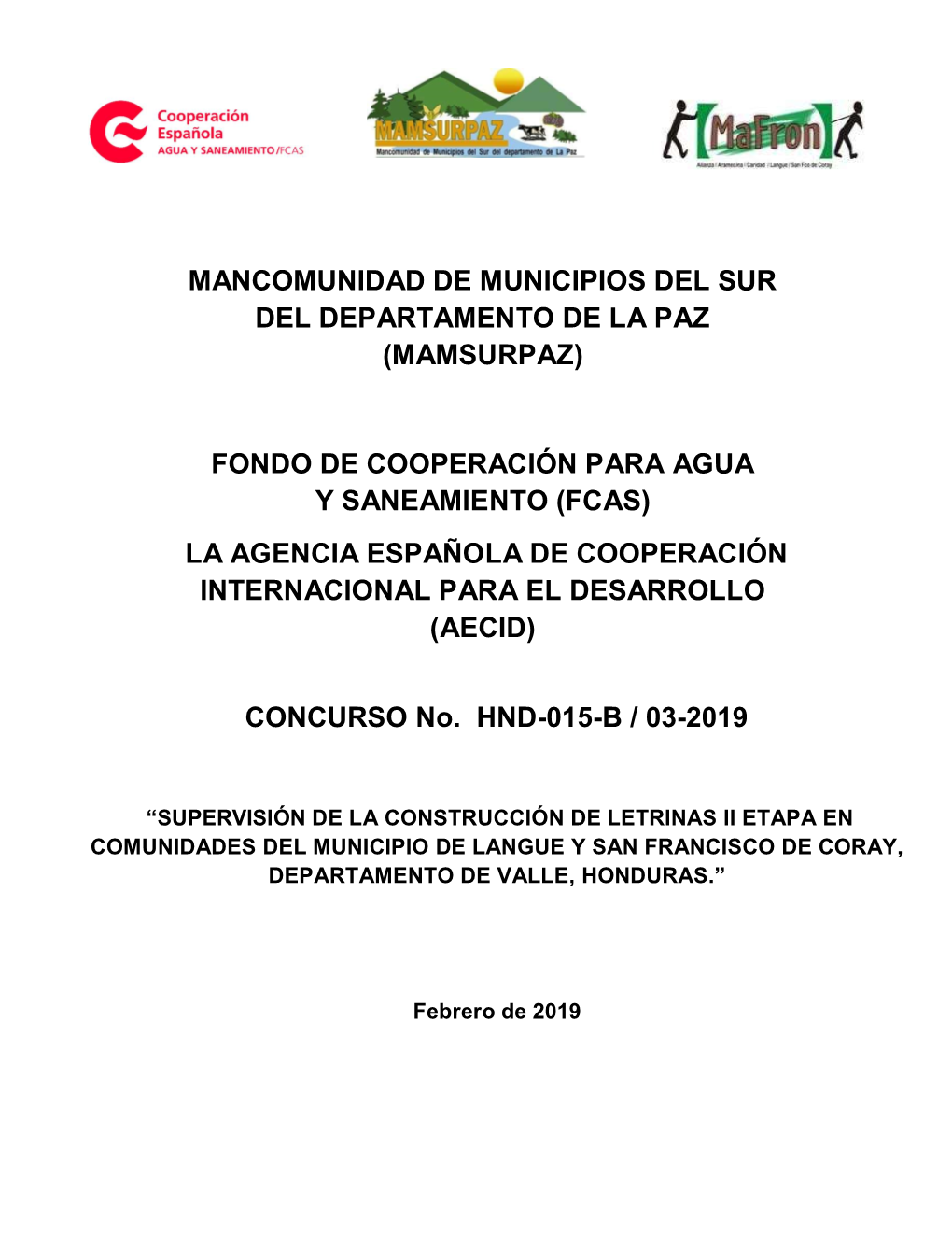 Fondo De Cooperación Para Agua Y Saneamiento (Fcas) L