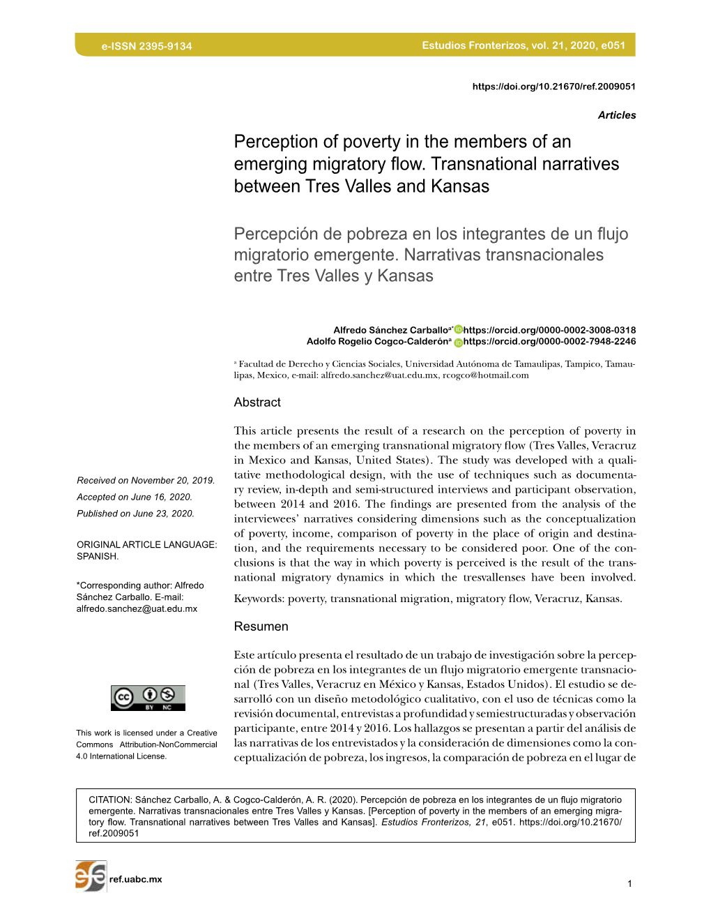 Perception of Poverty in the Members of an Emerging Migratory Flow