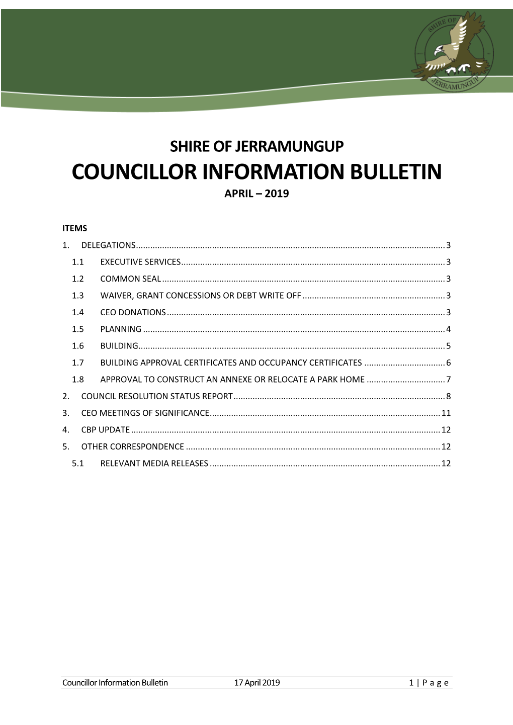 Councillor Information Bulletin April – 2019