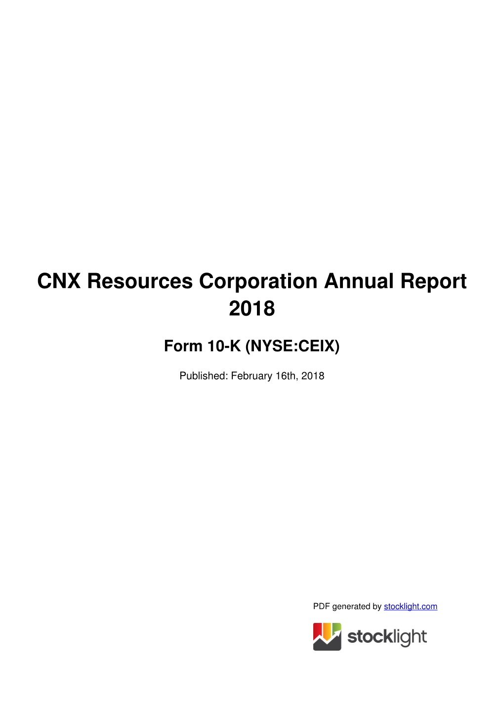 CNX Resources Corporation Annual Report 2018