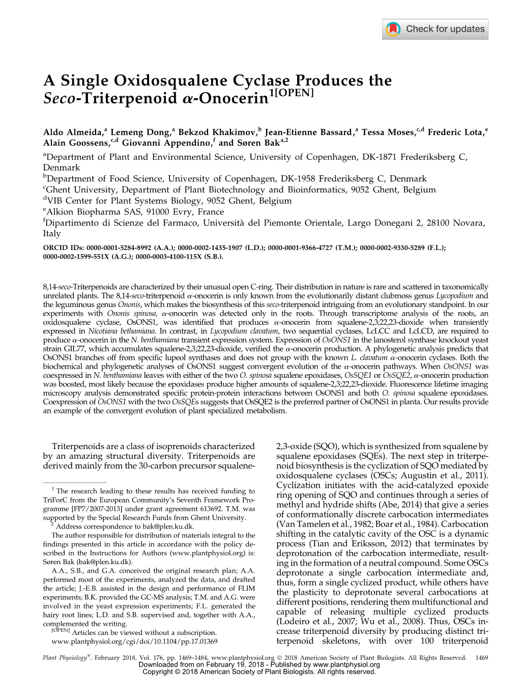 A Single Oxidosqualene Cyclase Produces the Seco-Triterpenoid A-Onocerin1[OPEN]