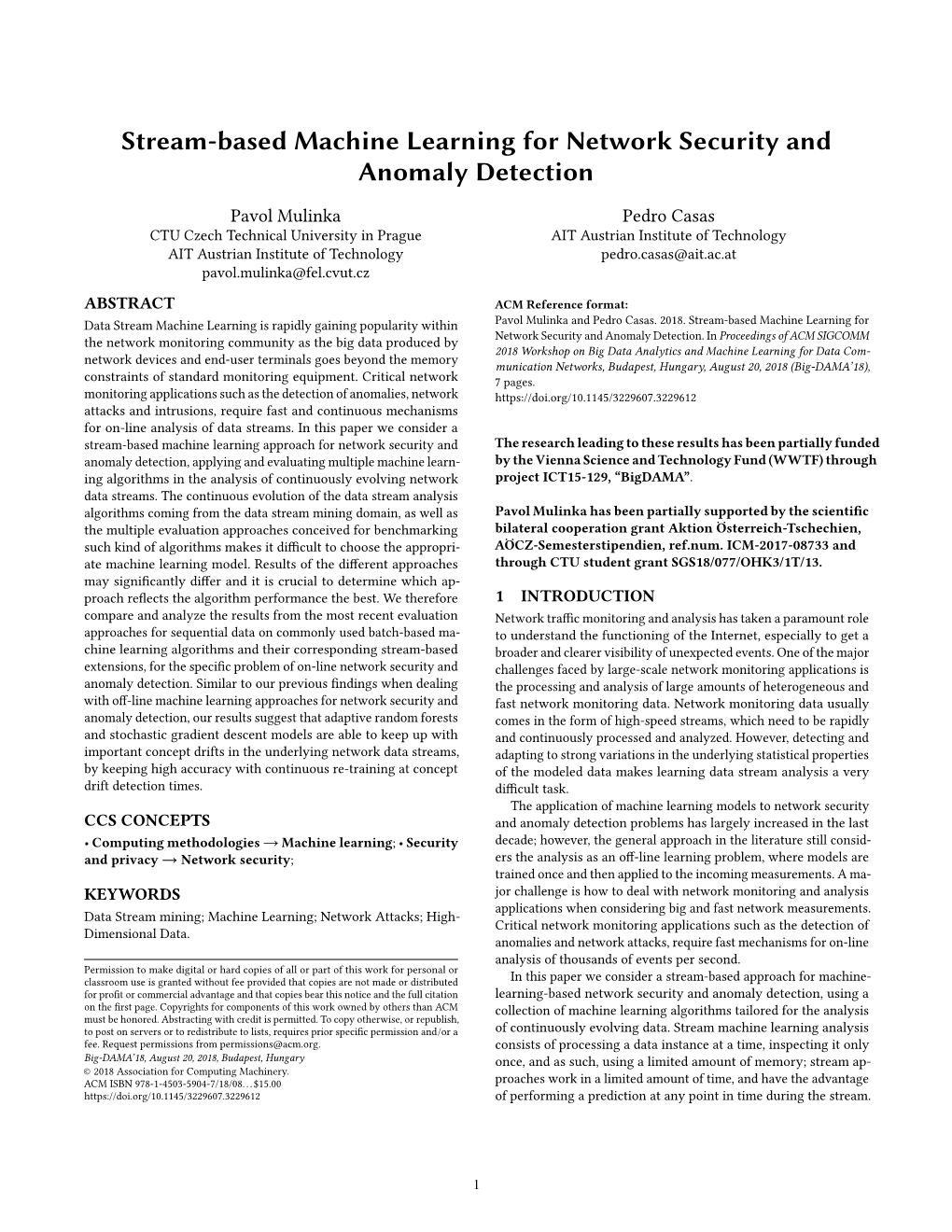 Stream-Based Machine Learning for Network Security and Anomaly Detection