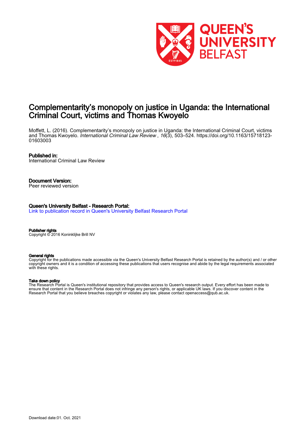 The International Criminal Court, Victims and Thomas Kwoyelo