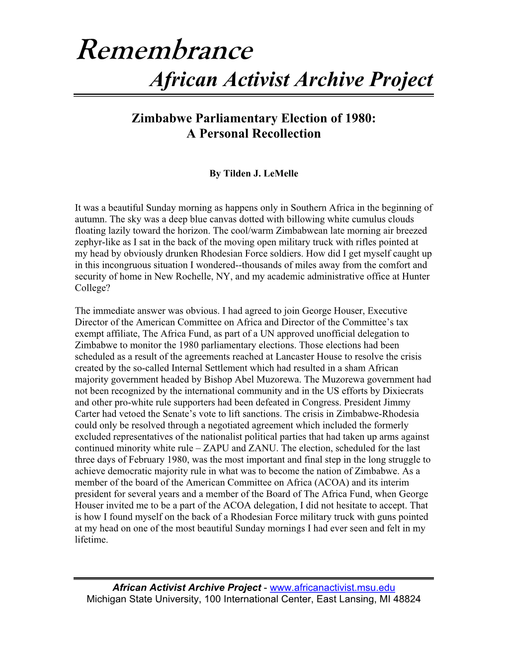 Remembrance African Activist Archive Project