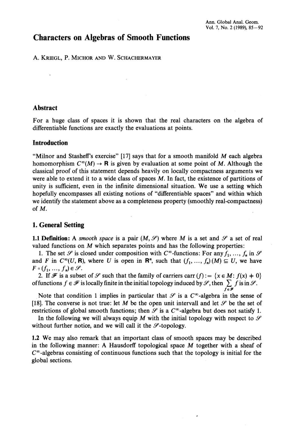 Characters on Algebras of Smooth Functions