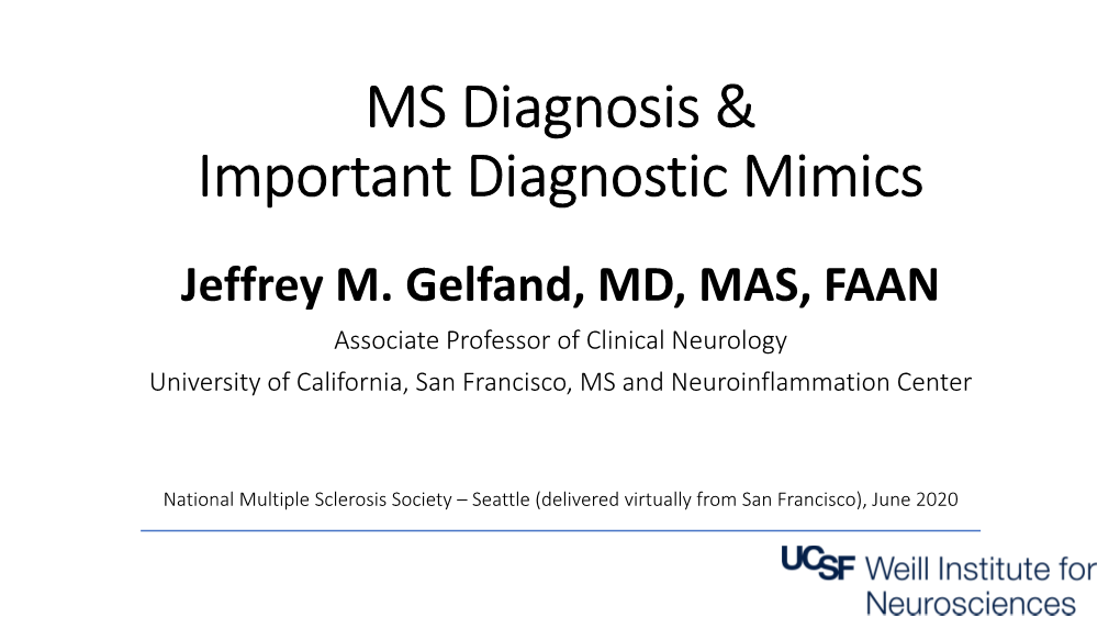 MS Diagnosis & Important Diagnostic Mimics