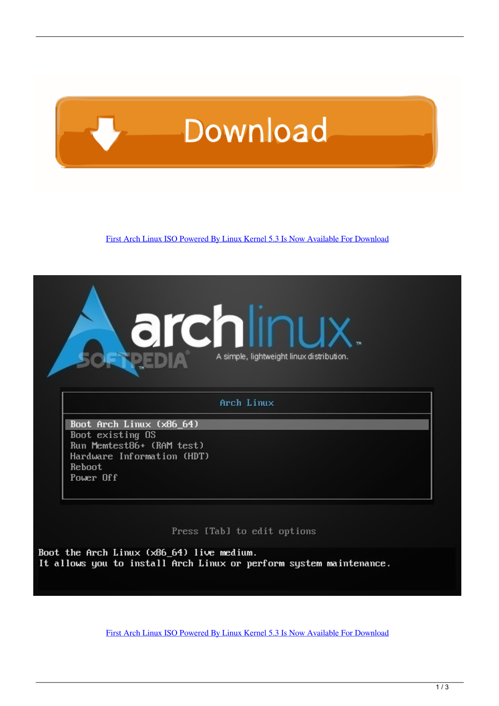 First Arch Linux ISO Powered by Linux Kernel 53 Is Now Available for Download