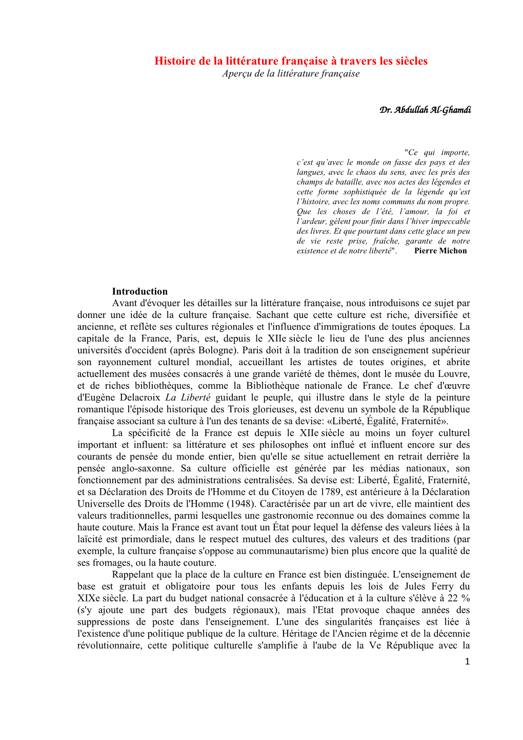 Histoire De La Littérature Française À Travers Les Siècles Aperçu De La Littérature Française