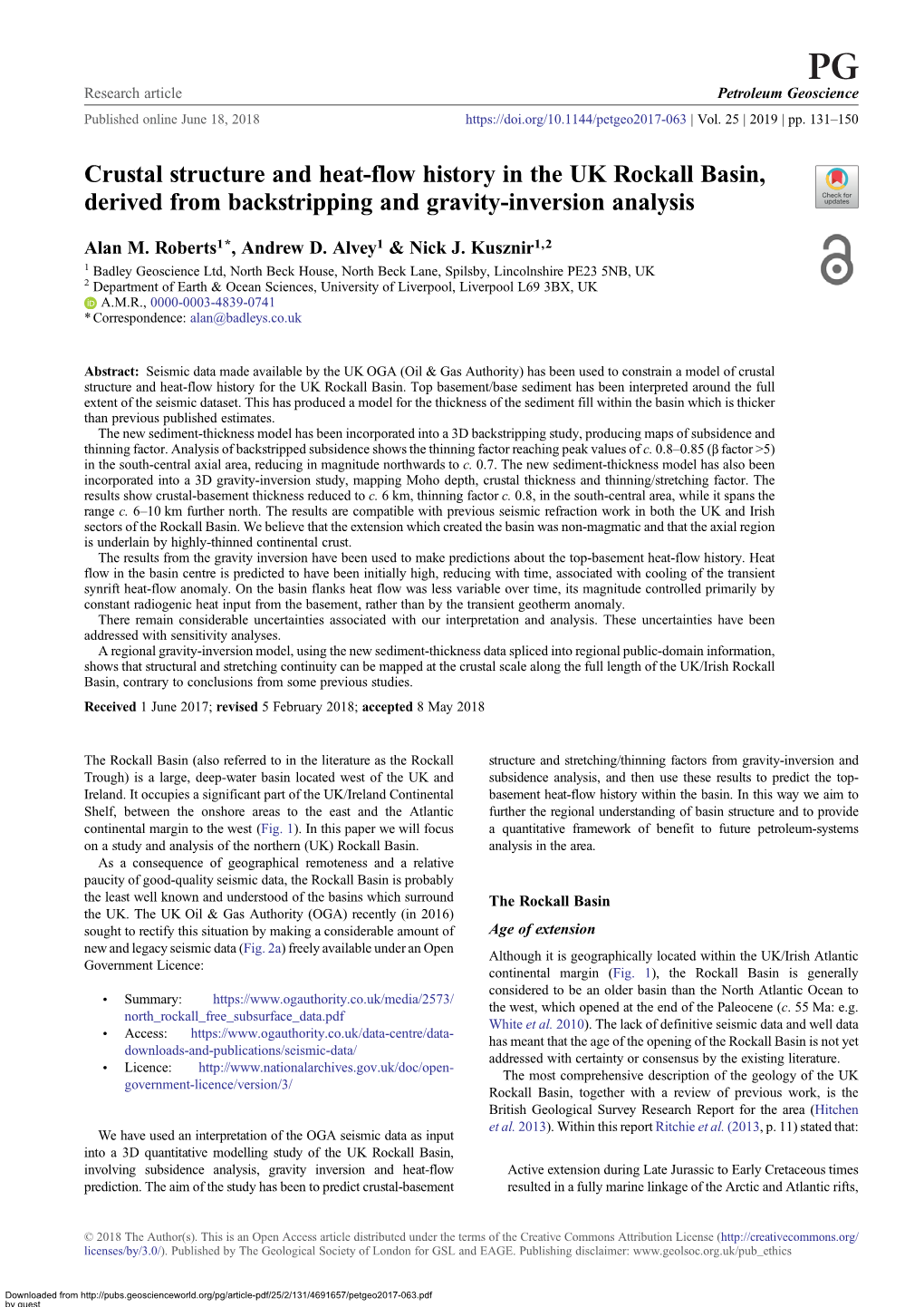 Crustal Structure and Heat-Flow History in the UK Rockall Basin, Derived from Backstripping and Gravity-Inversion Analysis