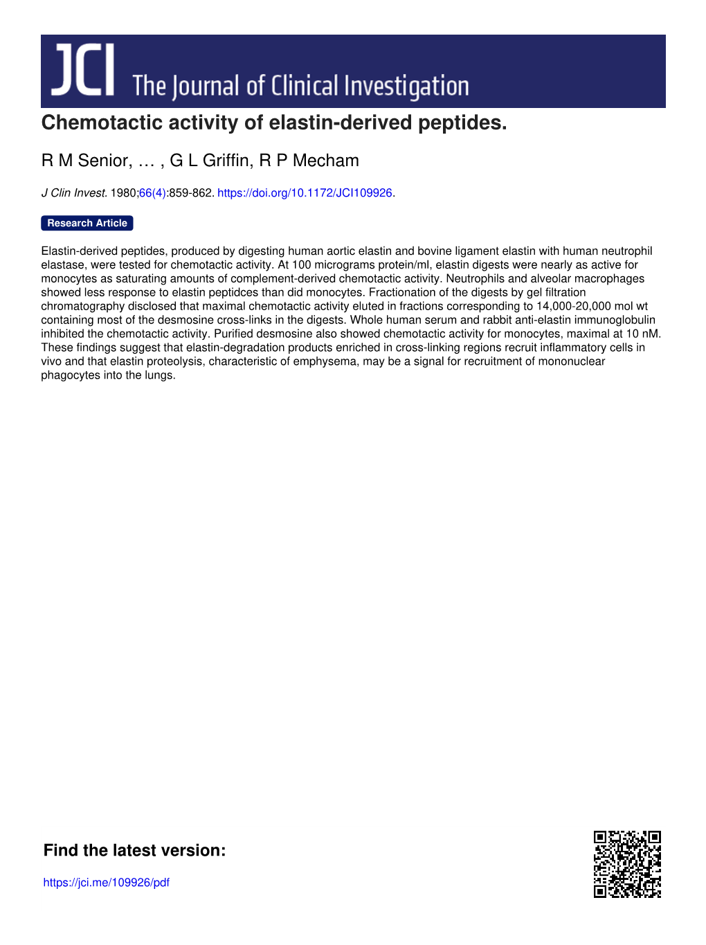 Chemotactic Activity of Elastin-Derived Peptides