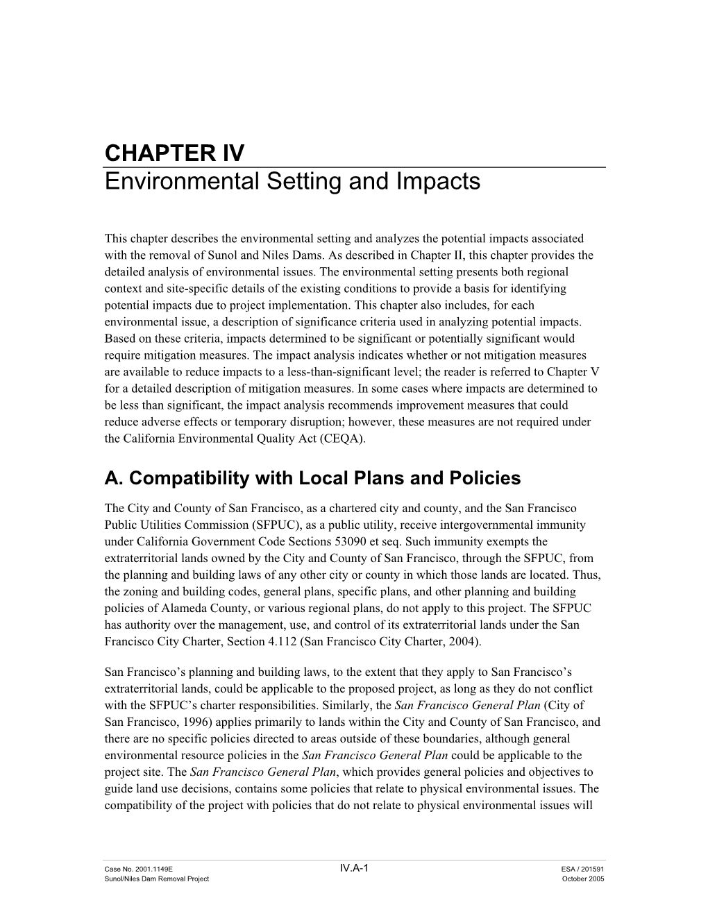 Environmental Setting and Impacts