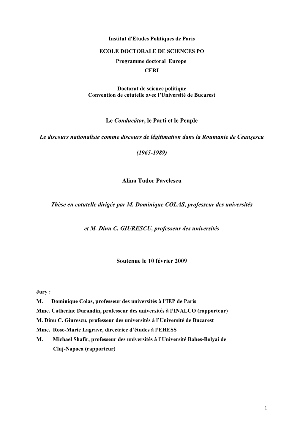 Le Conducător, Le Parti Et Le Peuple Le Discours Nationaliste