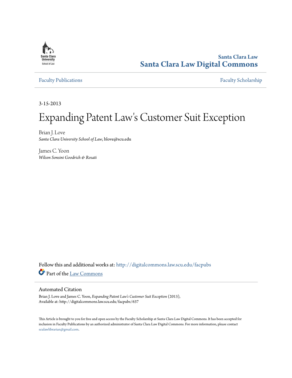 Expanding Patent Law's Customer Suit Exception Brian J