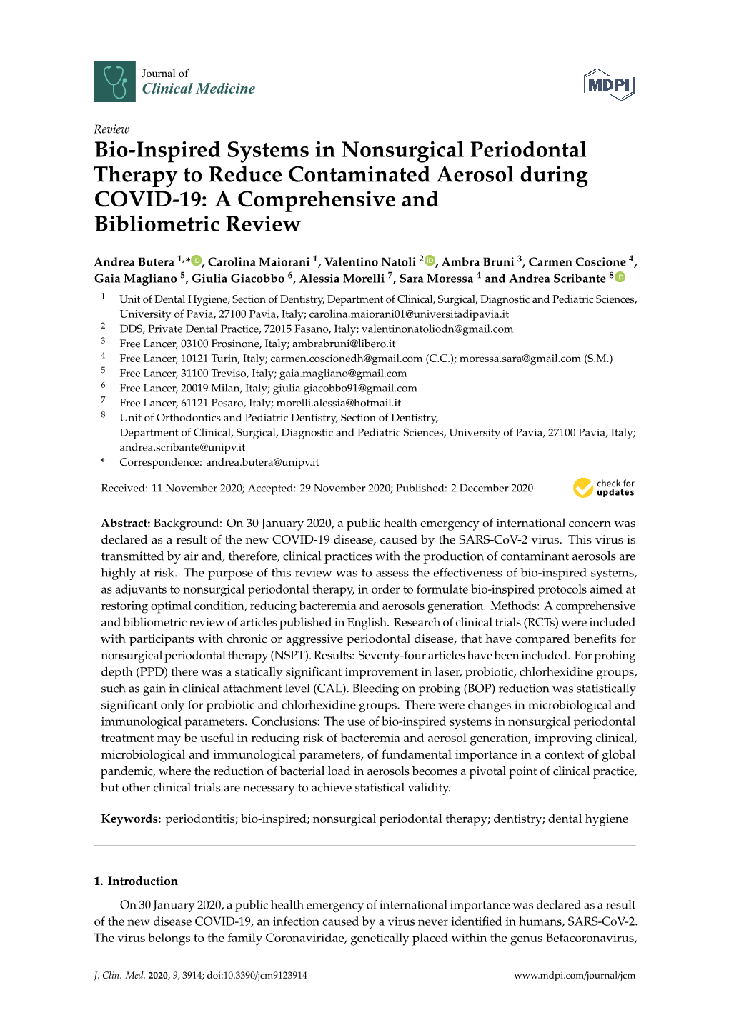 Bio-Inspired Systems in Nonsurgical Periodontal Therapy to Reduce Contaminated Aerosol During COVID-19: a Comprehensive and Bibliometric Review