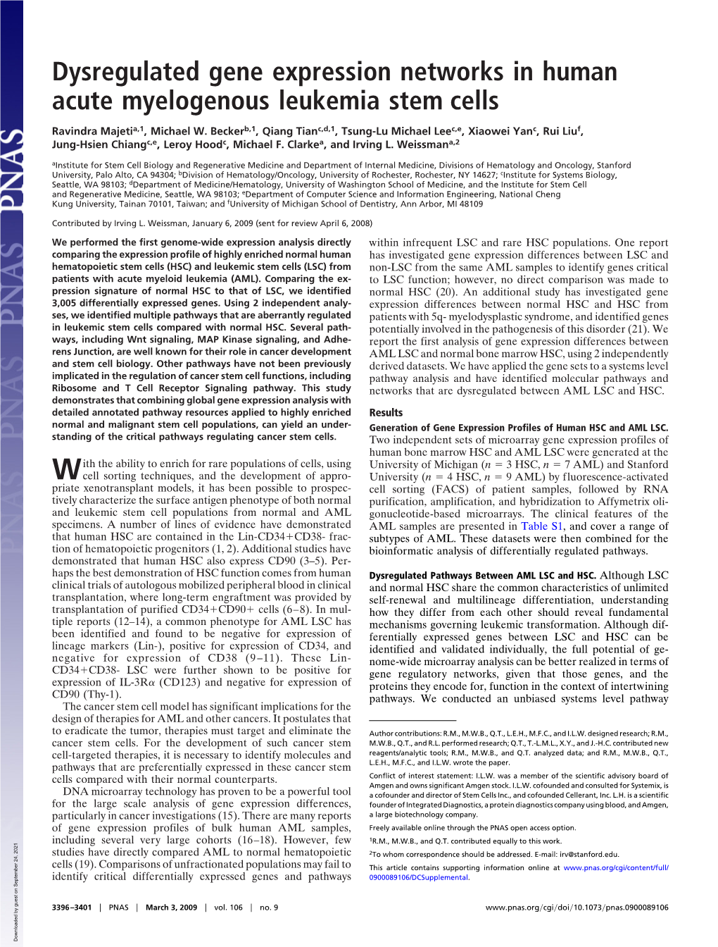 Dysregulated Gene Expression Networks in Human Acute Myelogenous Leukemia Stem Cells