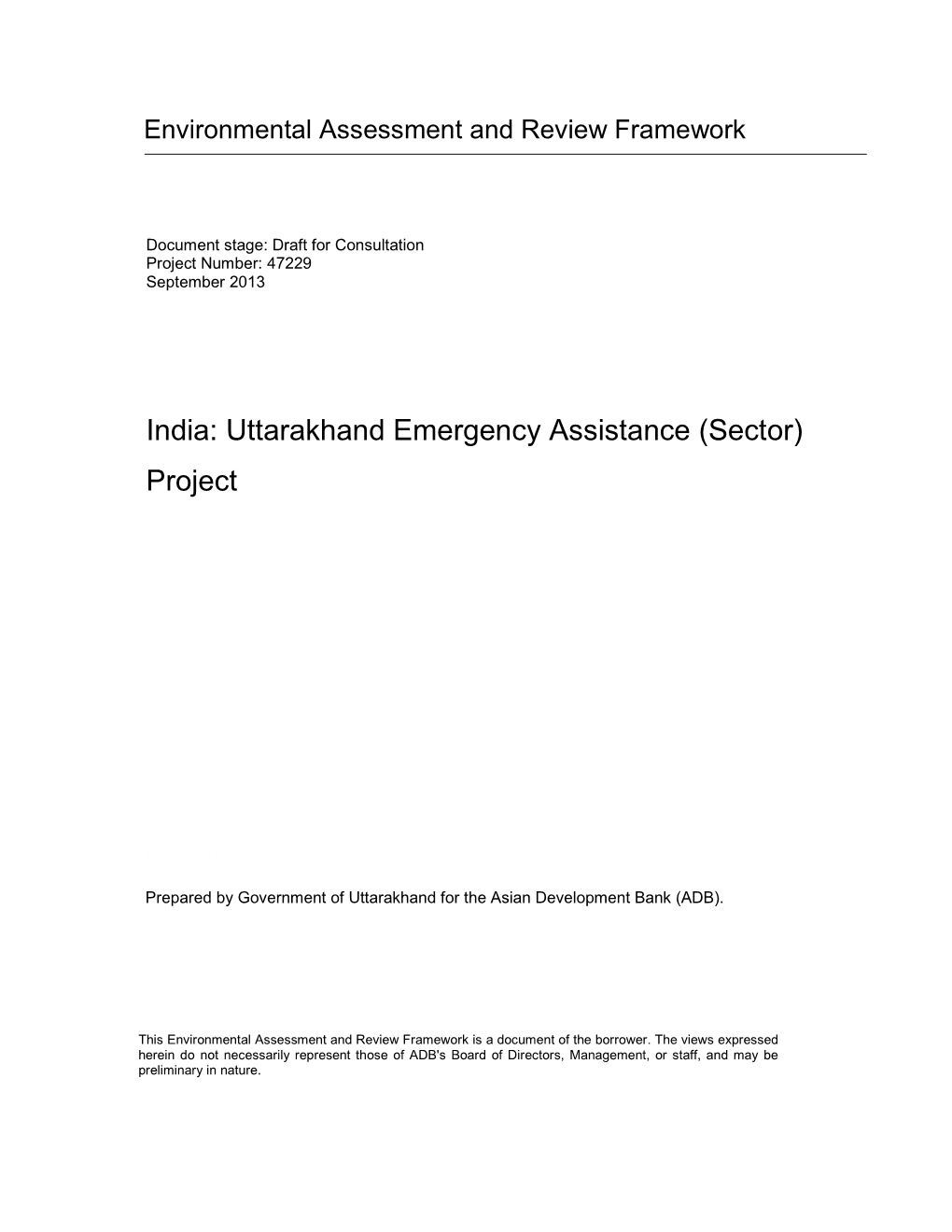 India: Uttarakhand Emergency Assistance (Sector) Project