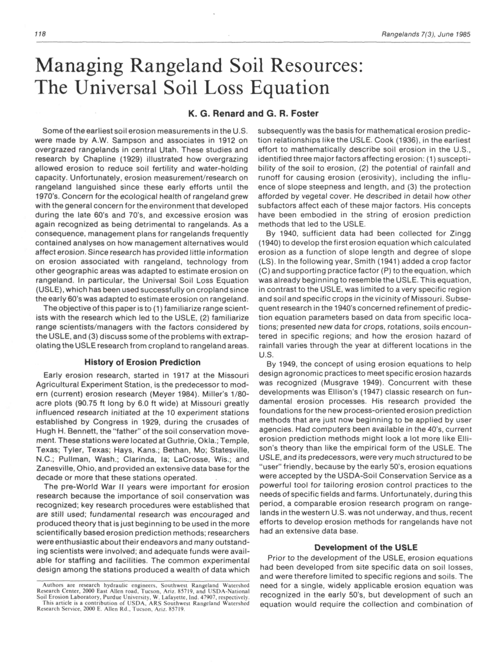 Managing Rangeland Soil Resources: the Universal Soil Loss Equation K