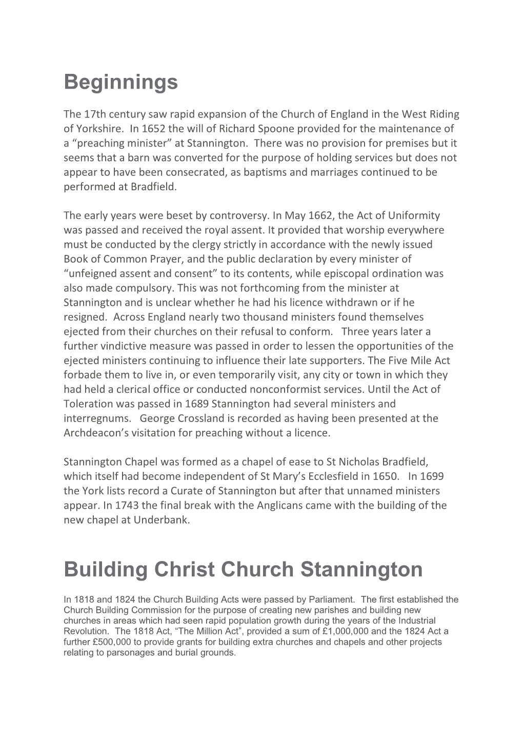 Beginnings Building Christ Church Stannington