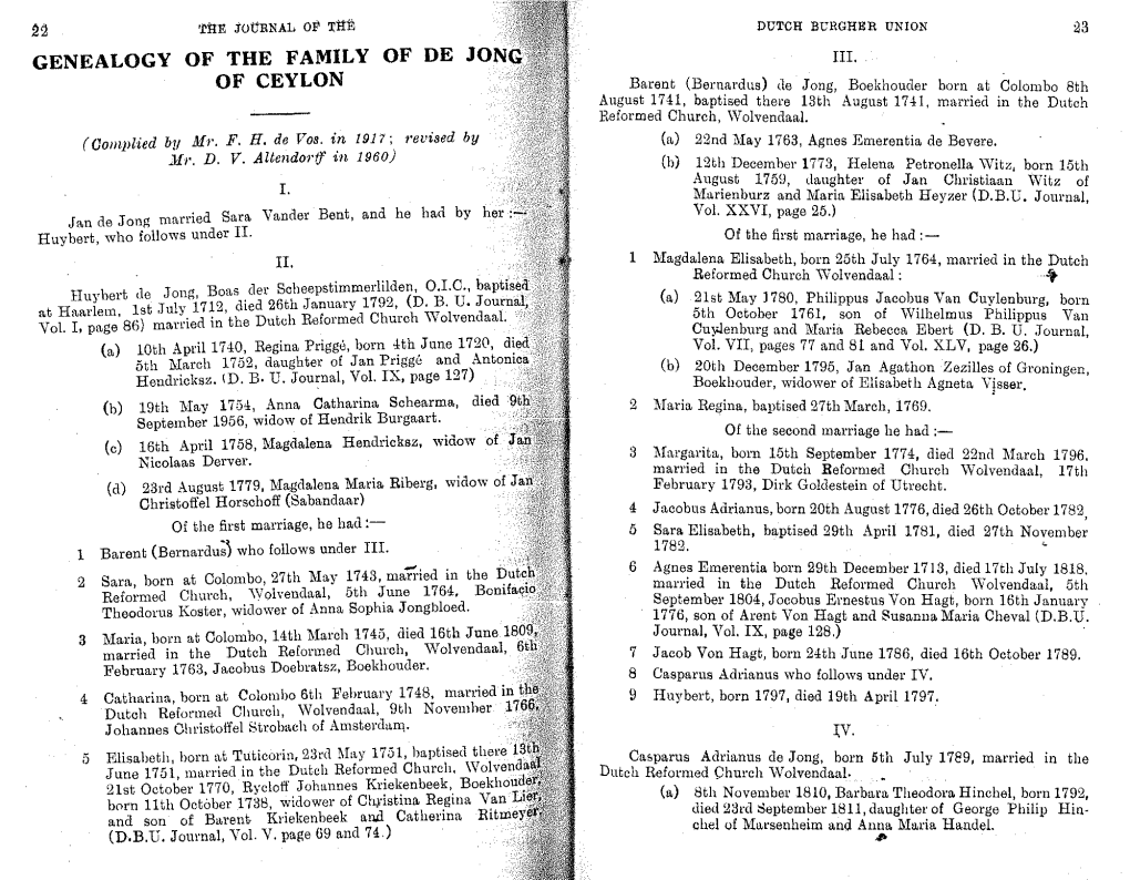 Genealogy of the Family of De Jong of Ceylon