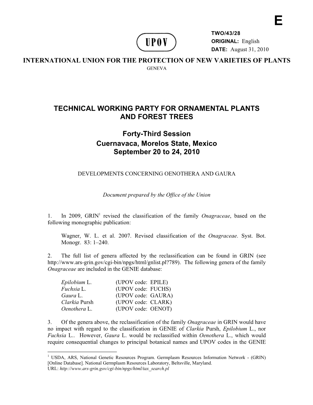 Technical Working Party for Ornamental Plants and Forest Trees