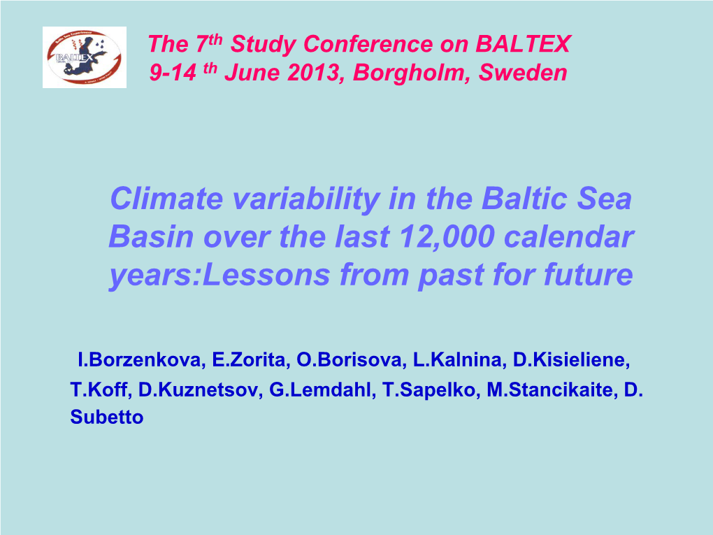 Climate Variability in the Baltic Sea Basin Over the Last 12000