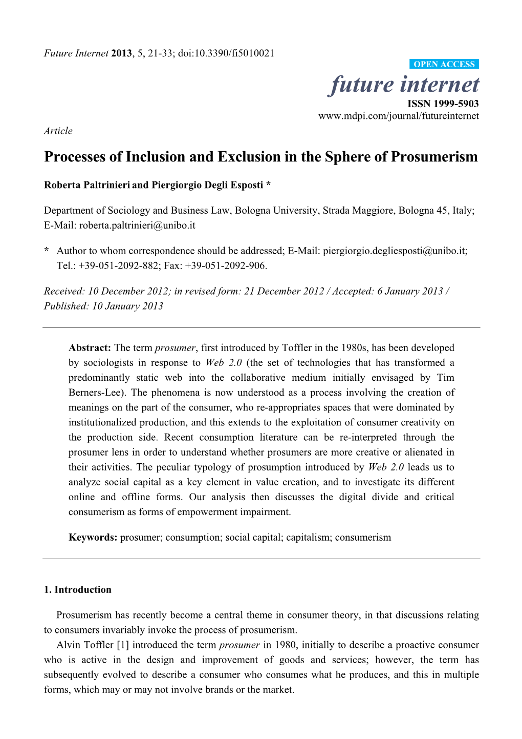 Processes of Inclusion and Exclusion in the Sphere of Prosumerism