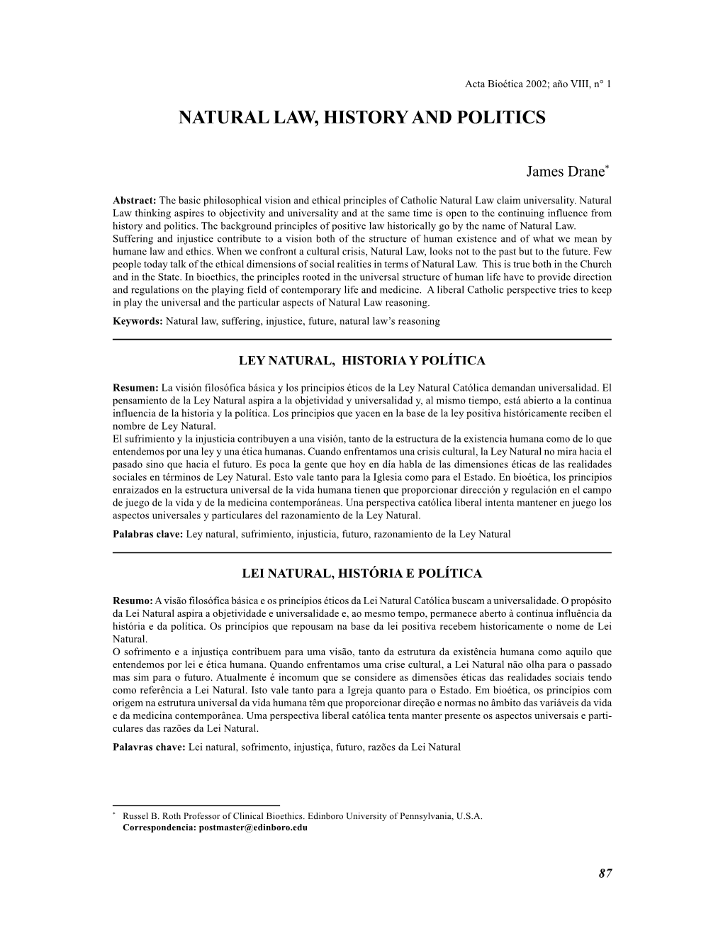 Natural Law, History and Politics