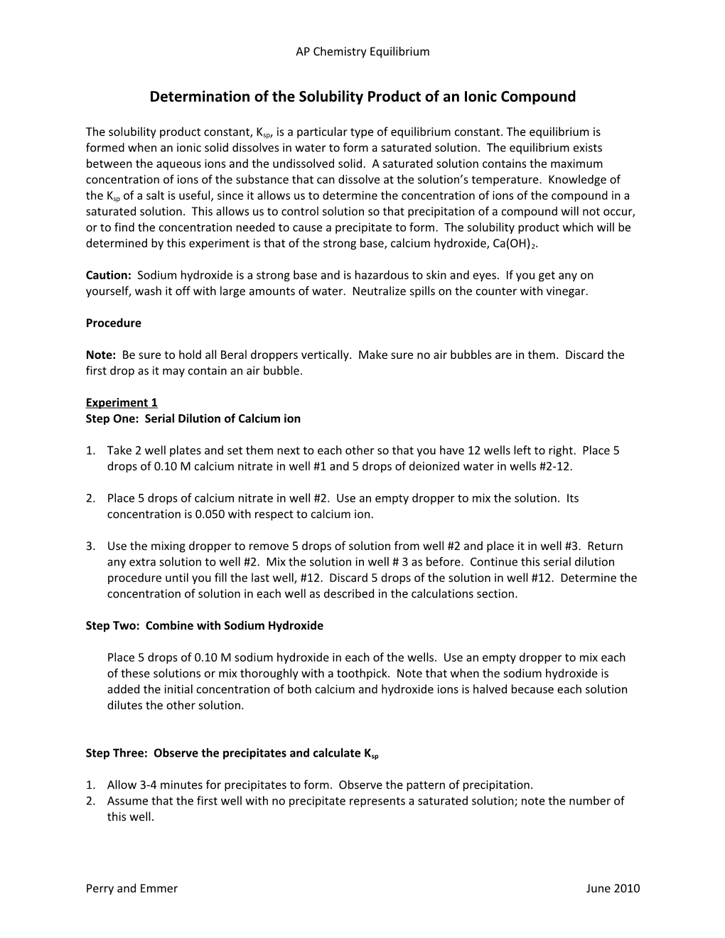 Determination of the Solubility Product of an Ionic Compound