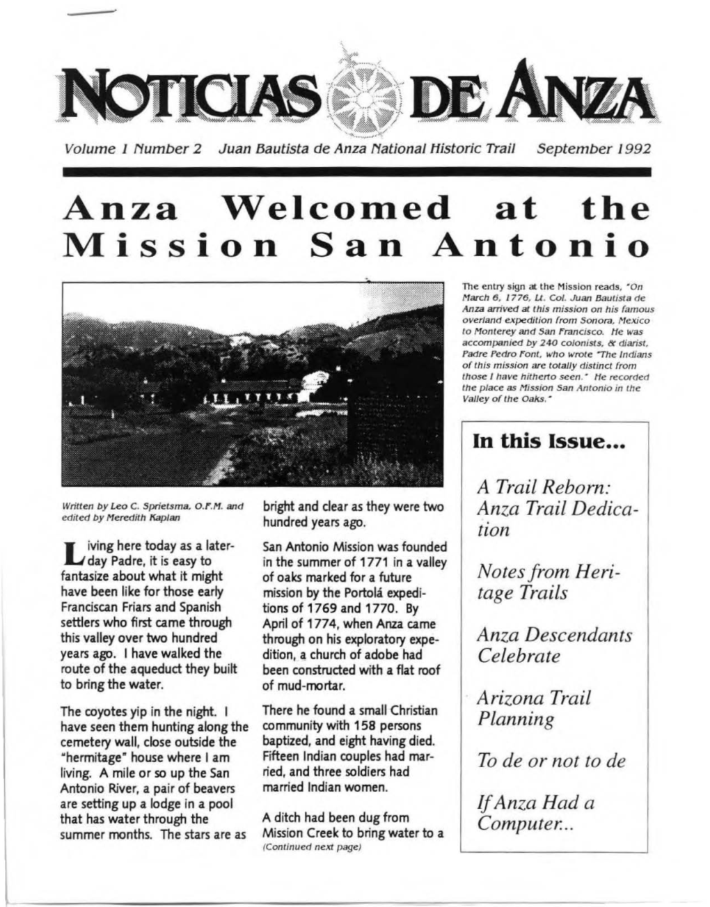 Anza Welcomed at the Mission San Antonio