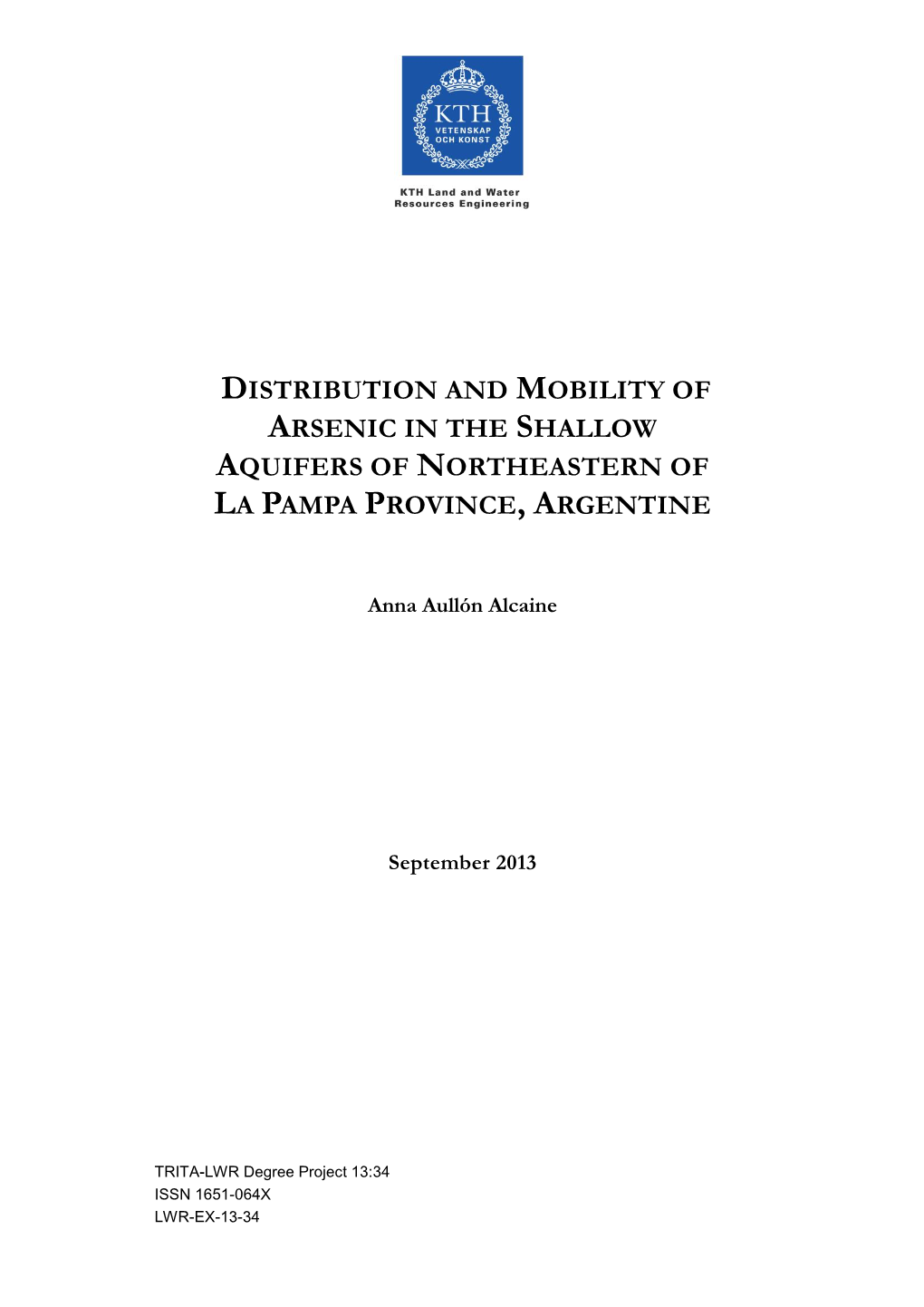Distribution and Mobility of Arsenic in the Shallow Aquifers of Northeastern of La Pampa Province, Argentine