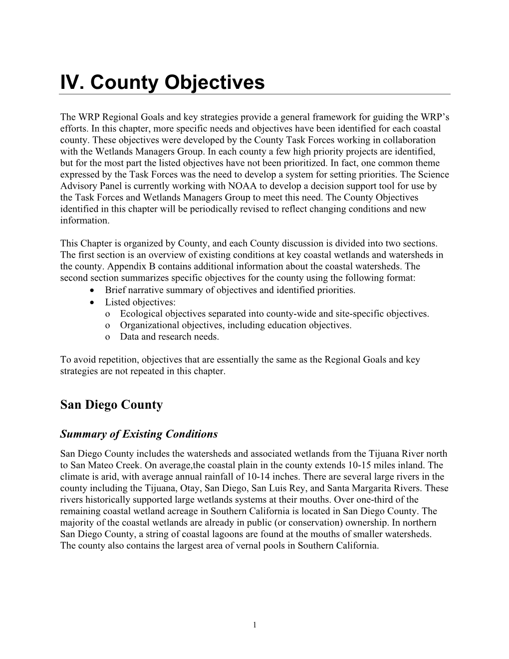 IV. County Objectives