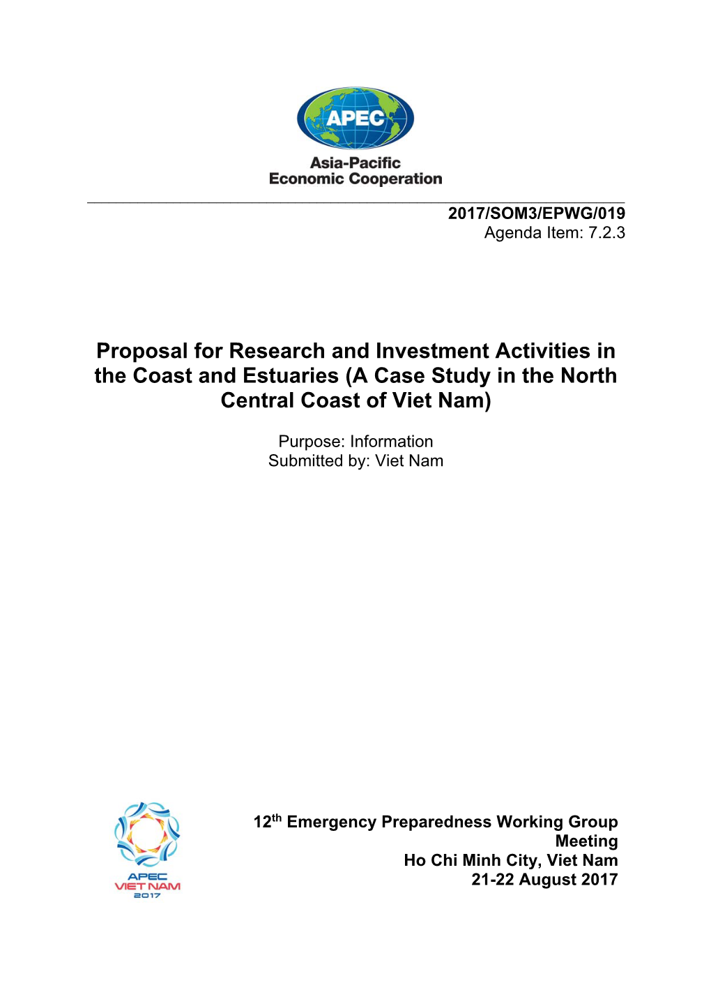 Proposal for Research and Investment Activities in the Coast and Estuaries (A Case Study in the North Central Coast of Viet Nam)