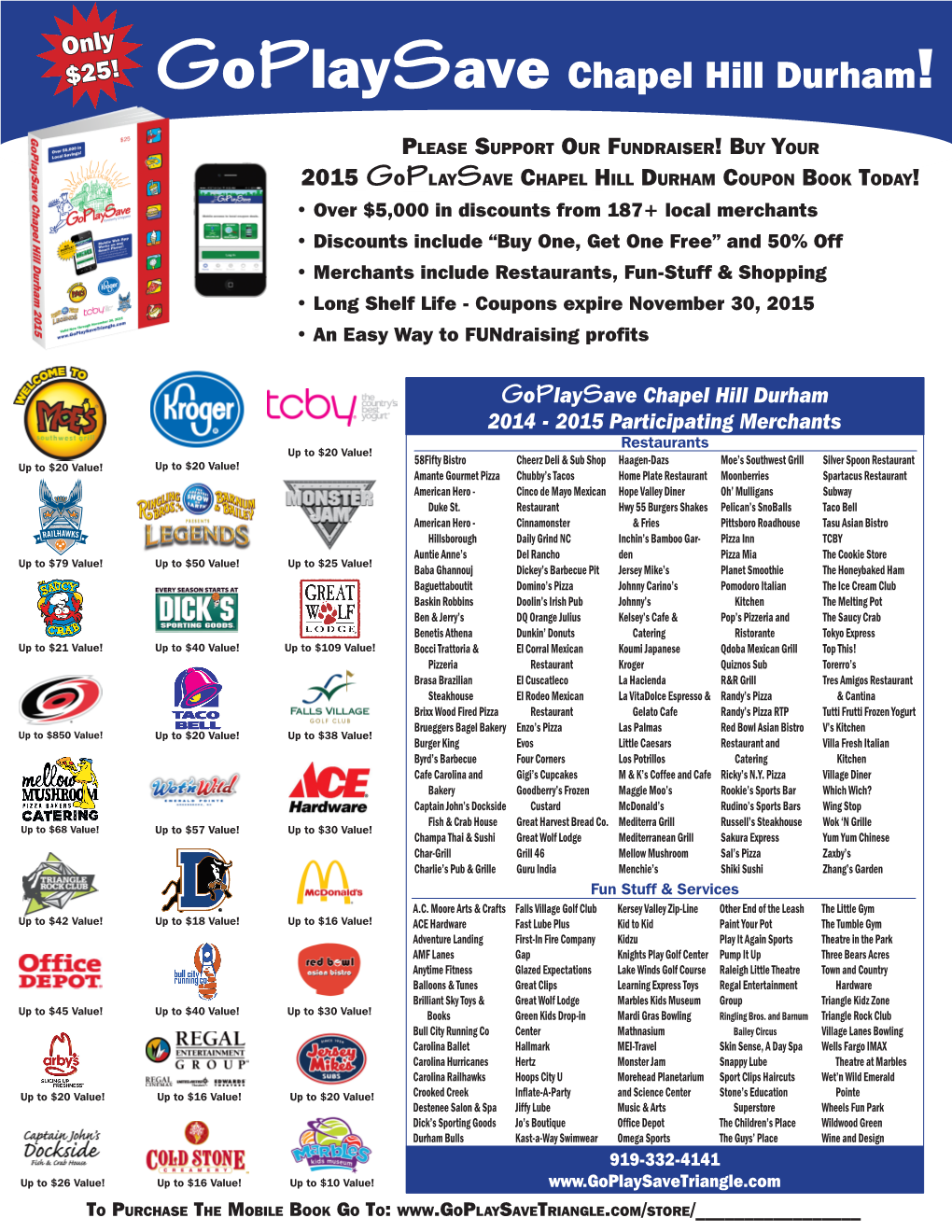 Buy Your 2015 Goplaysave Chapel Hill Durham Coupon Book Today!