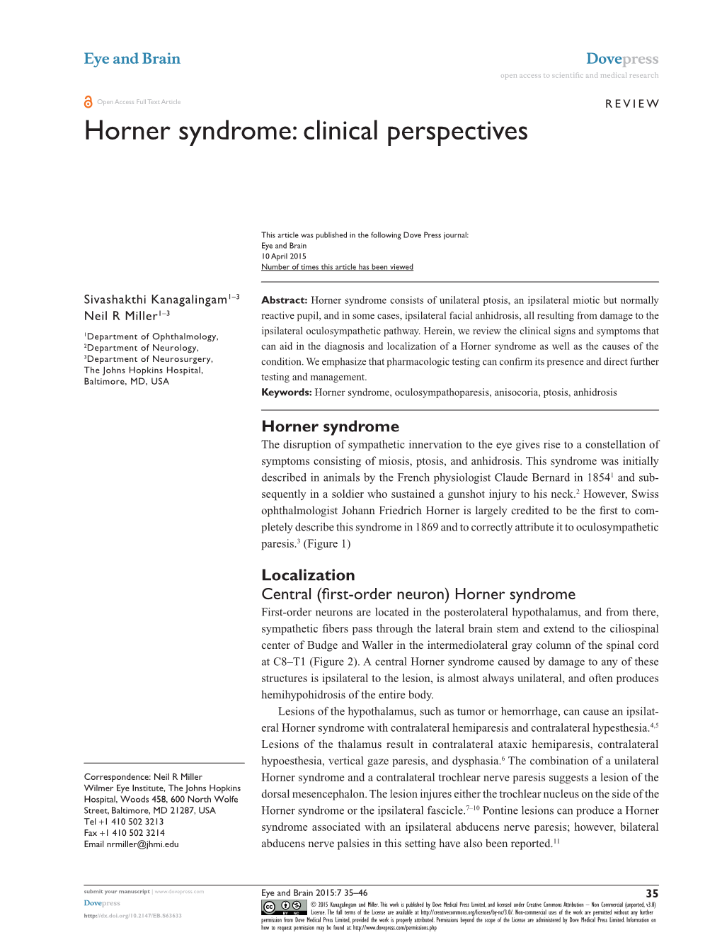 Horner Syndrome: Clinical Perspectives