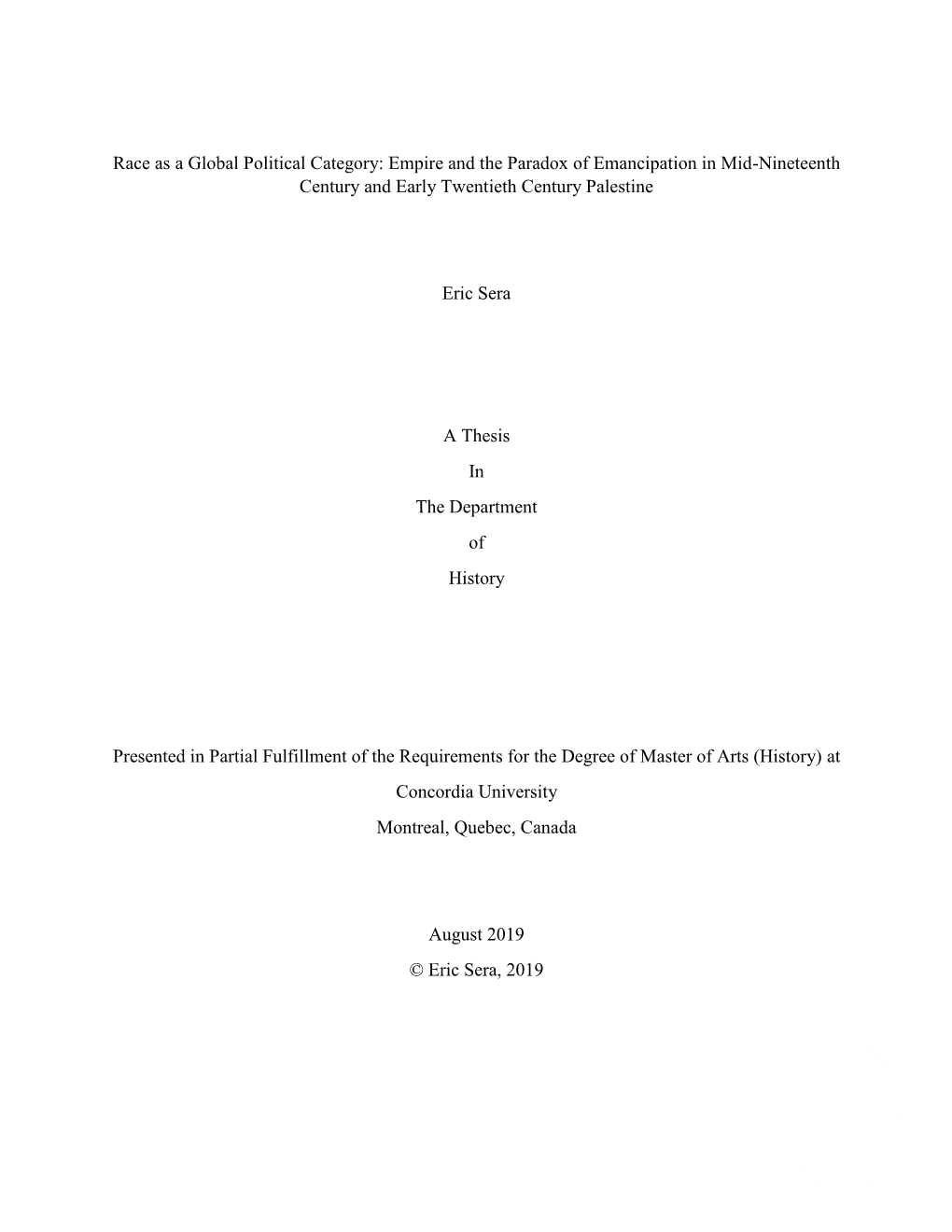 Race As a Global Political Category: Empire and the Paradox of Emancipation in Mid-Nineteenth Century and Early Twentieth Century Palestine