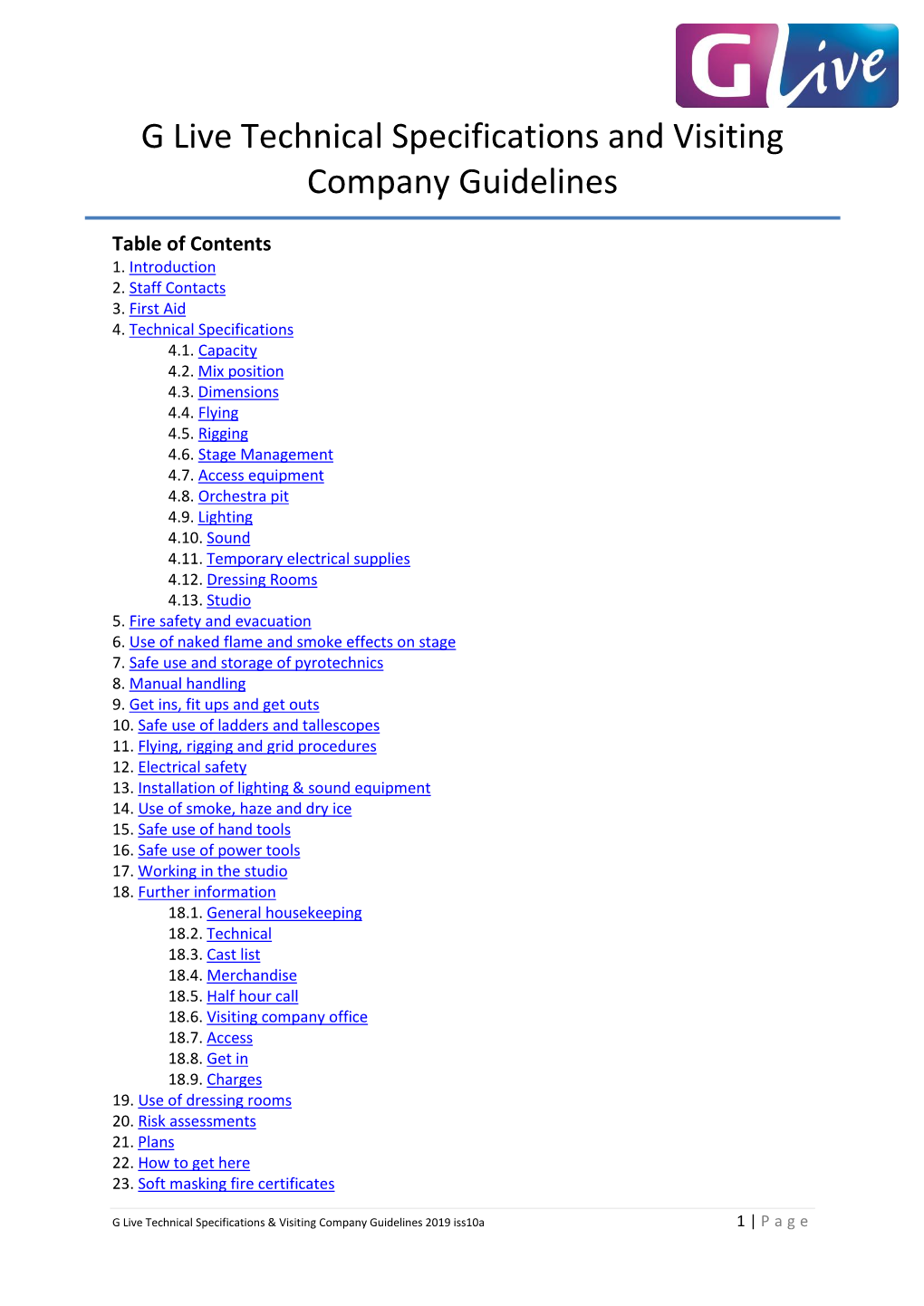 G Live Technical Specifications and Visiting Company Guidelines