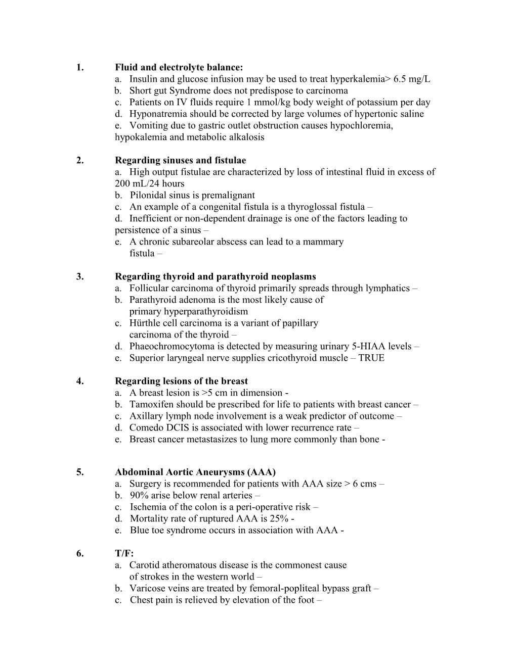 Surgery Multiple Choice Questions