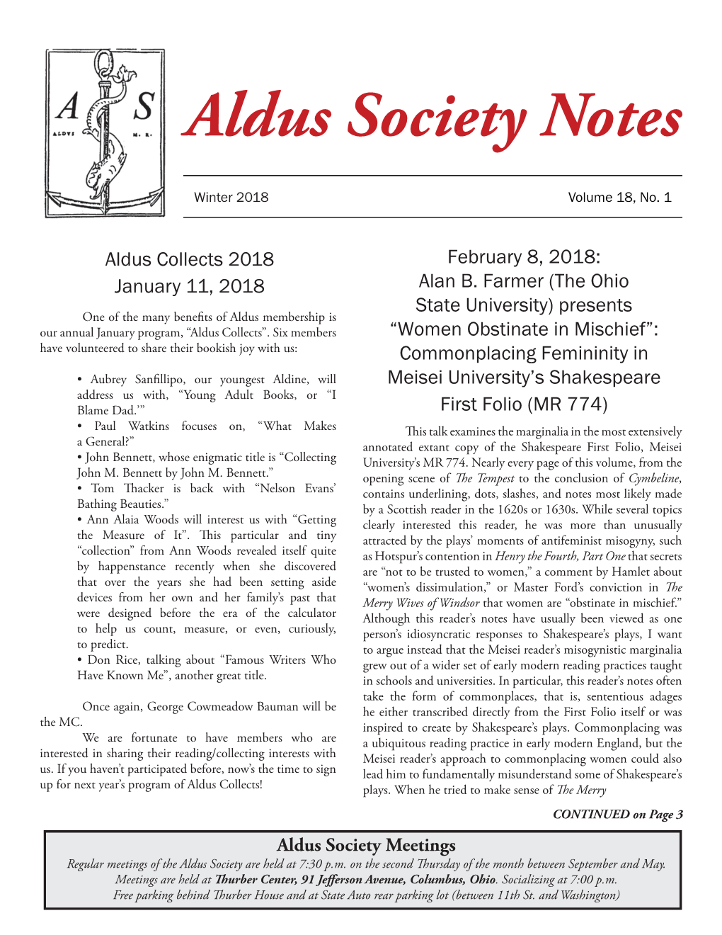 Aldus Society Notes
