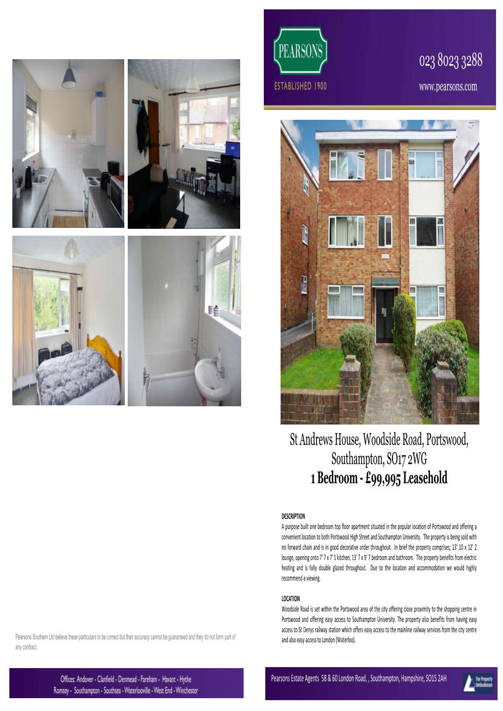 St Andrews House, Woodside Road, Portswood, Southampton, SO17 2WG 1 Bedroom - £99,995 Leasehold