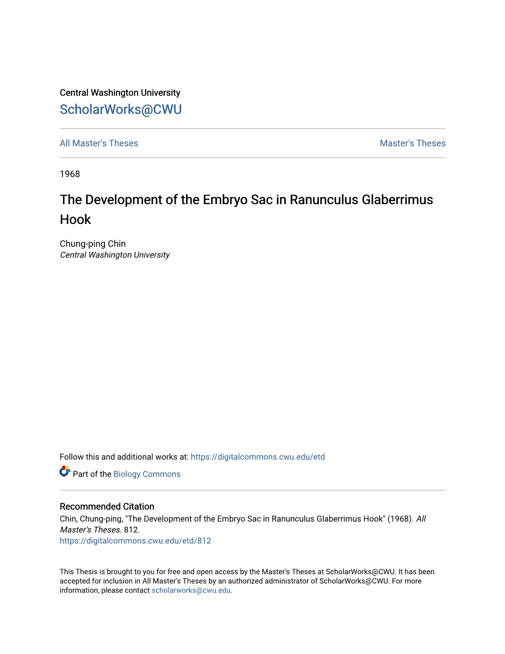 The Development of the Embryo Sac in Ranunculus Glaberrimus Hook