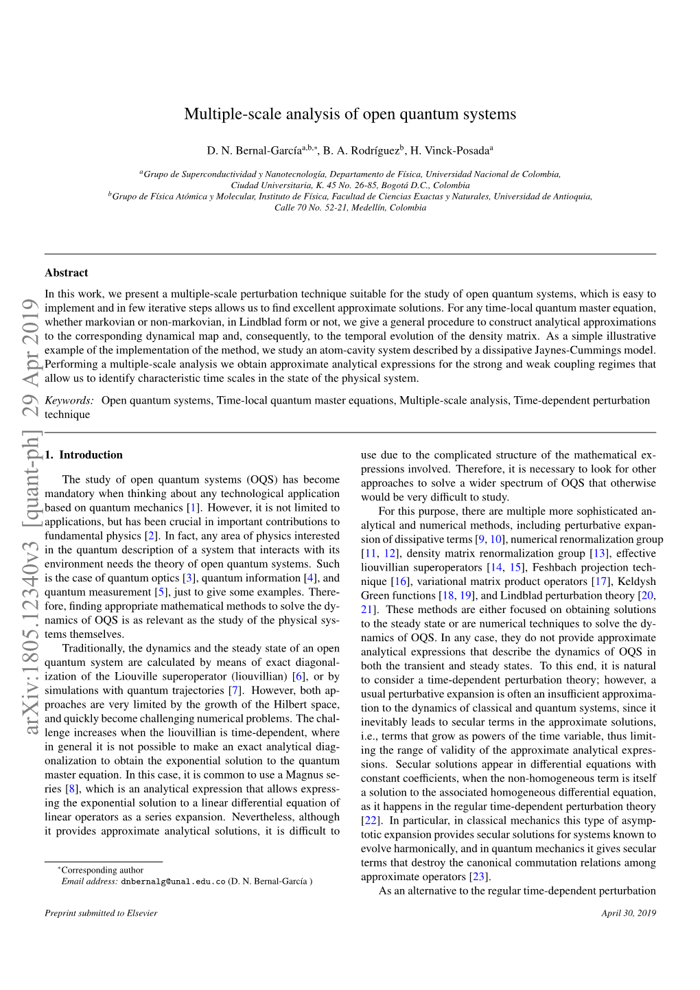 Arxiv:1805.12340V3 [Quant-Ph] 29 Apr 2019