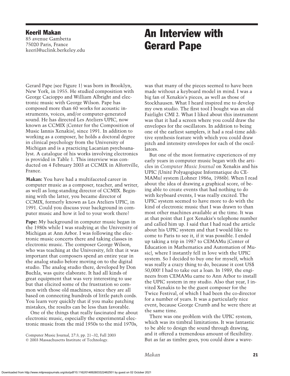 An Interview with Gerard Pape