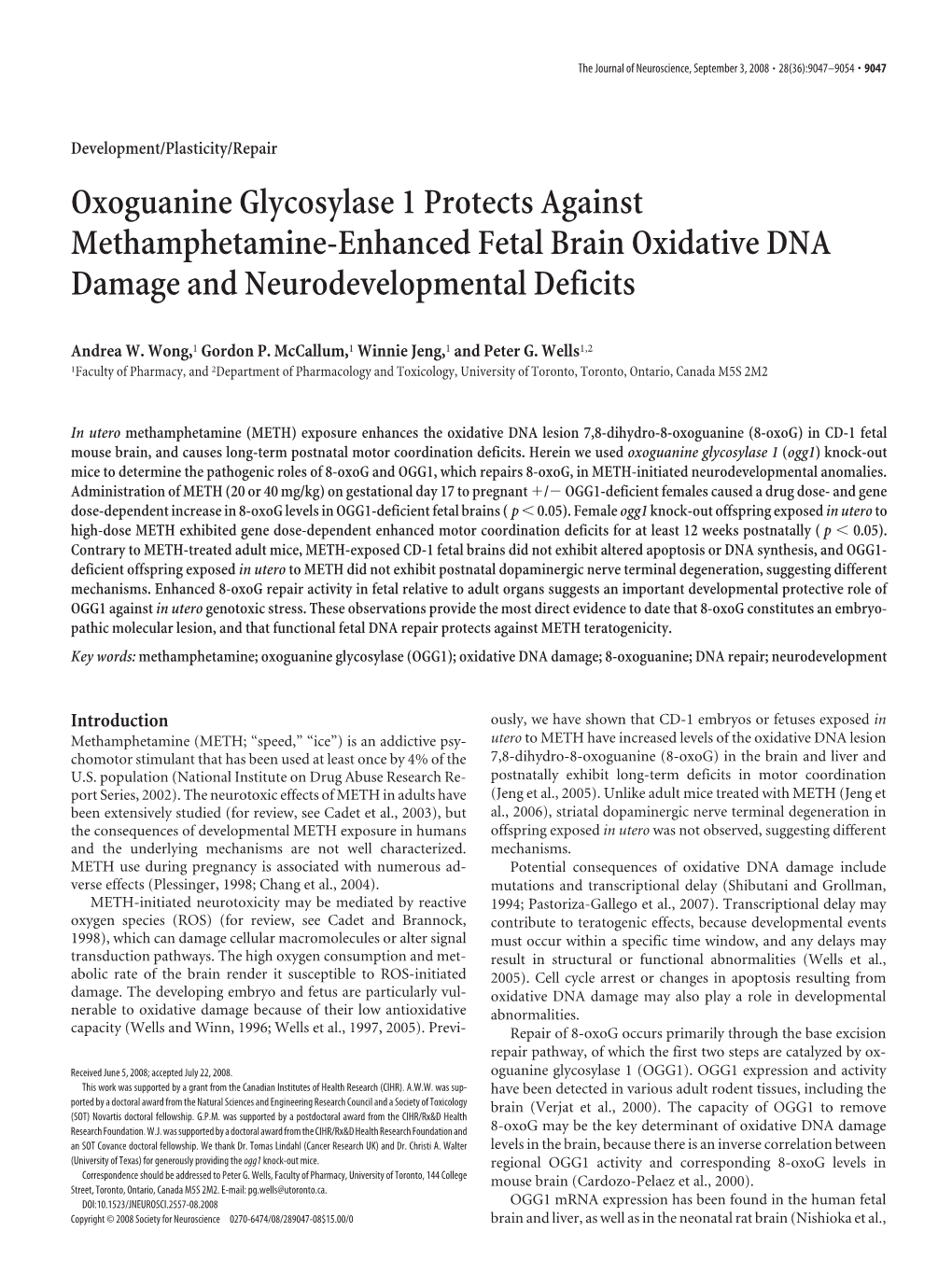 Oxoguanine Glycosylase 1 Protects Against Methamphetamine-Enhanced Fetal Brain Oxidative DNA Damage and Neurodevelopmental Deficits