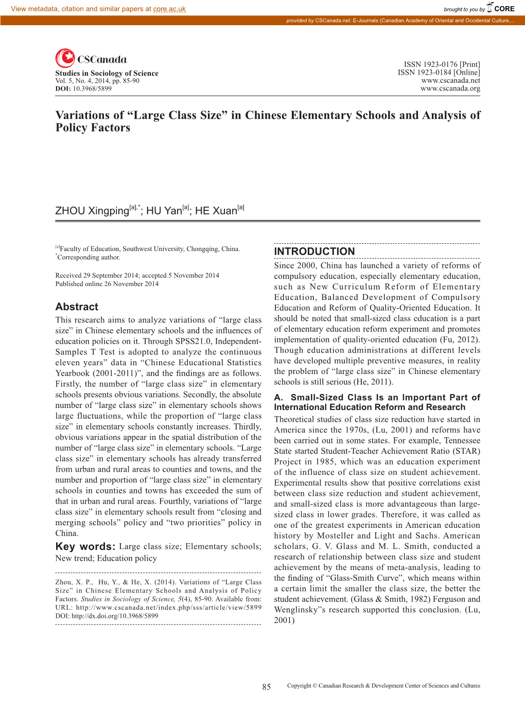 Variations of “Large Class Size” in Chinese Elementary Schools and Analysis of Policy Factors